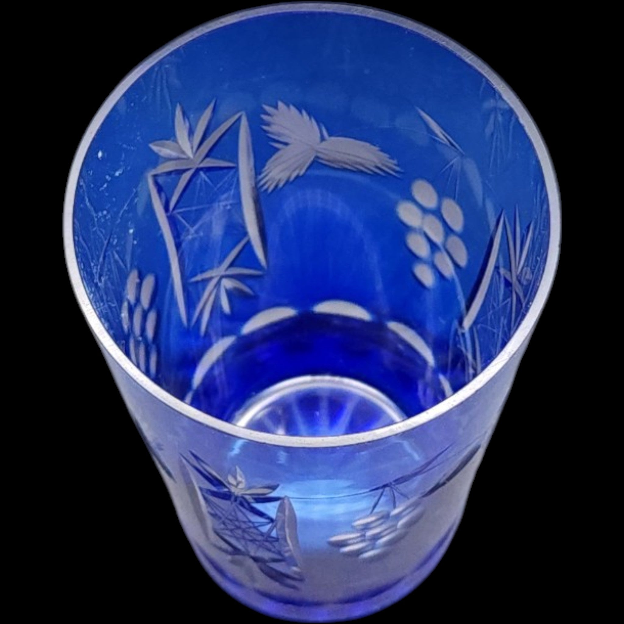 Vintage Hortensja (Hortensia) Blue Cut to Clear Old Fashioned Glass