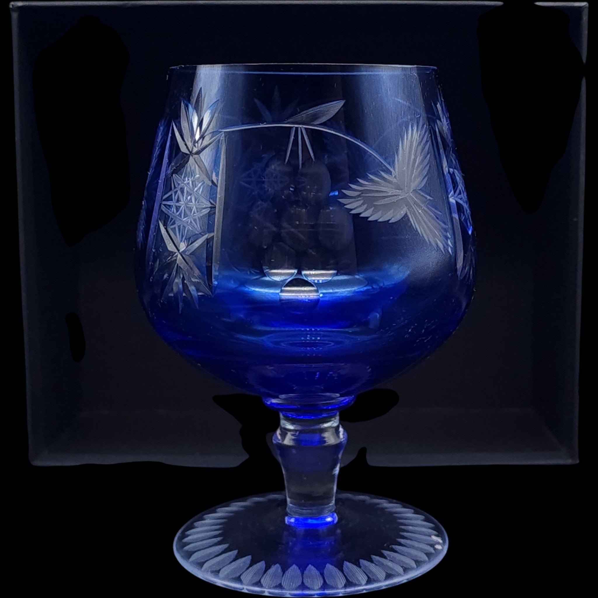 Vintage Hortensja Cobalt Blue Cut to Clear Glass Brandy Snifter