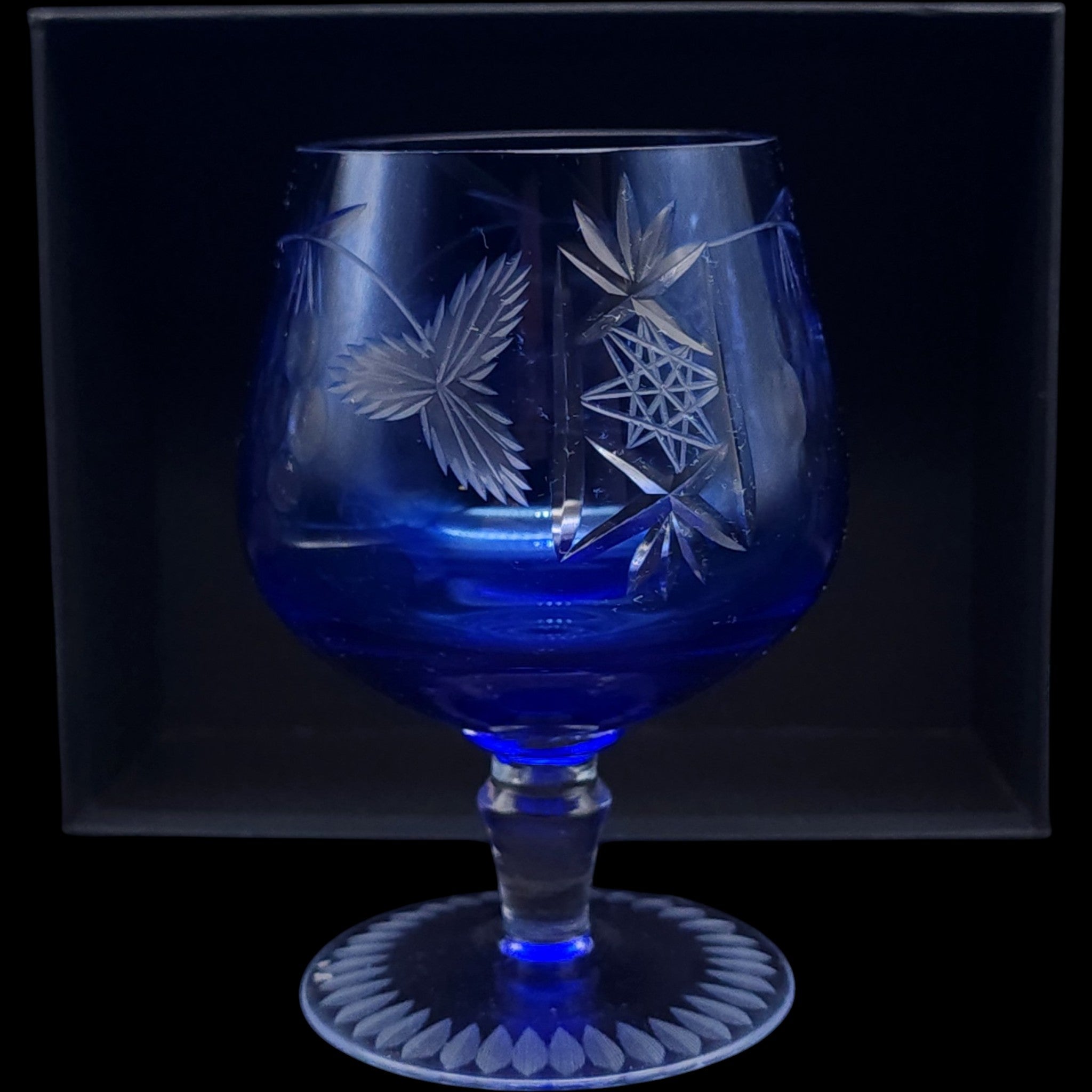 Vintage Hortensja Cobalt Blue Cut to Clear Glass Brandy Snifter