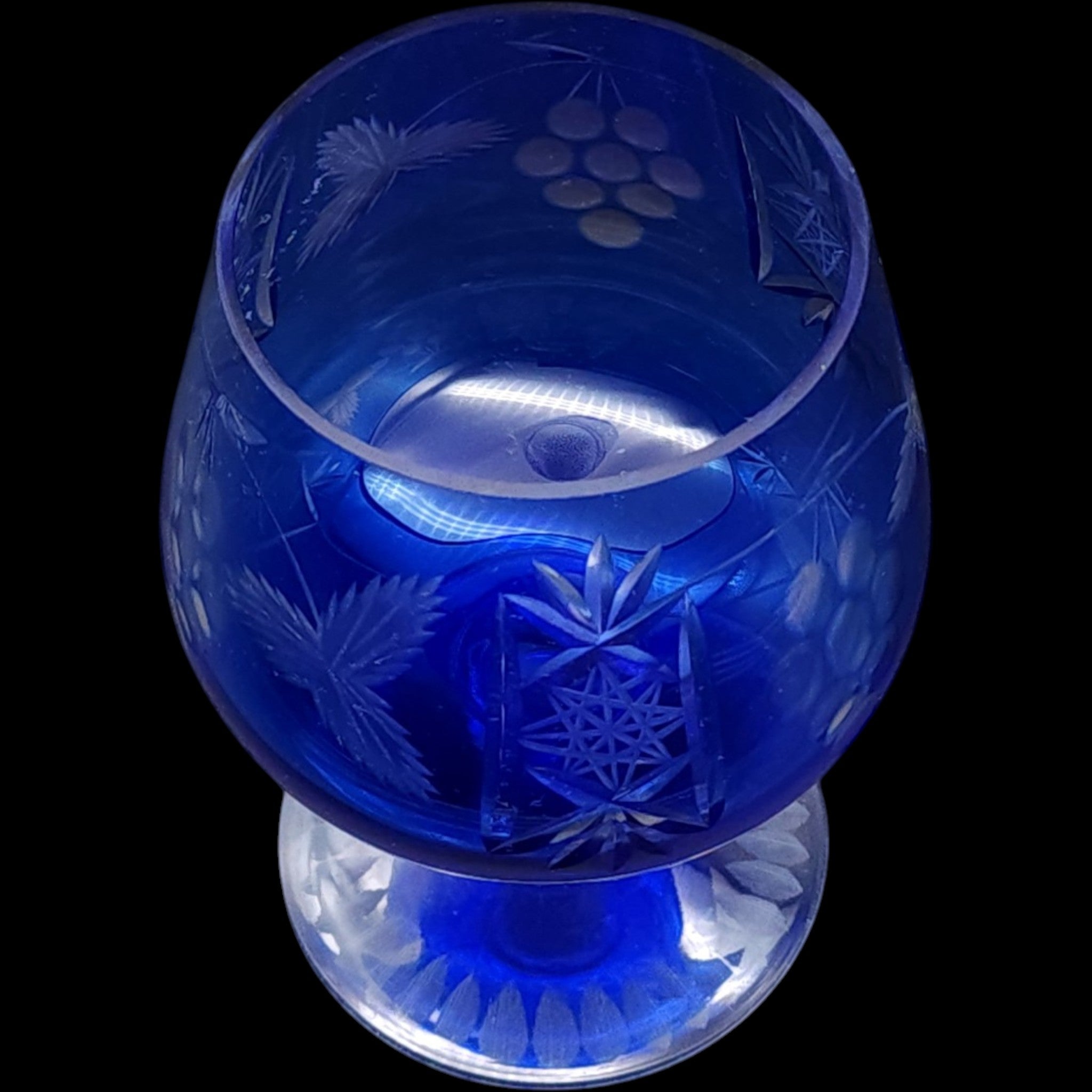Vintage Hortensja Cobalt Blue Cut to Clear Glass Brandy Snifter