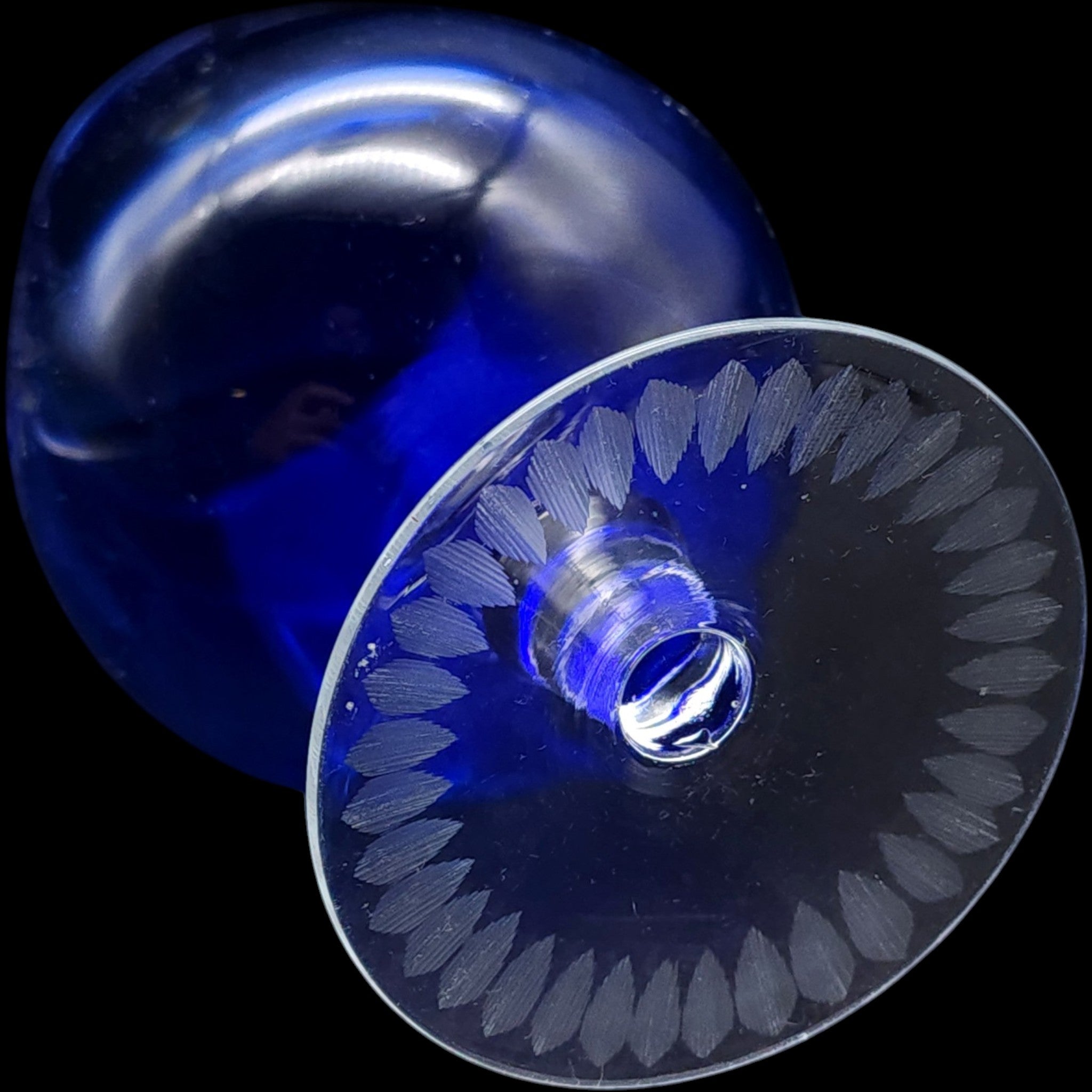 Vintage Hortensja Cobalt Blue Cut to Clear Glass Brandy Snifter