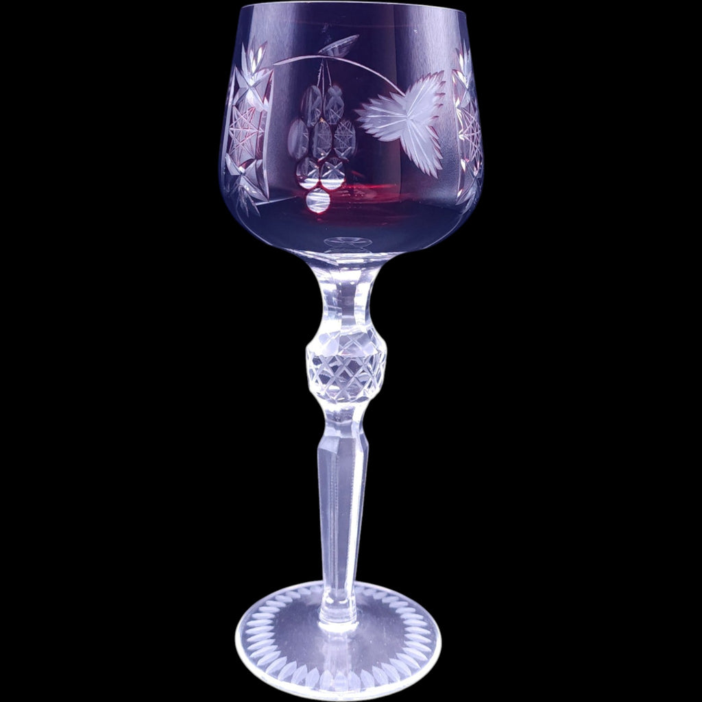 Vintage Hortensja Red Cut to Clear Hock Wine Glass