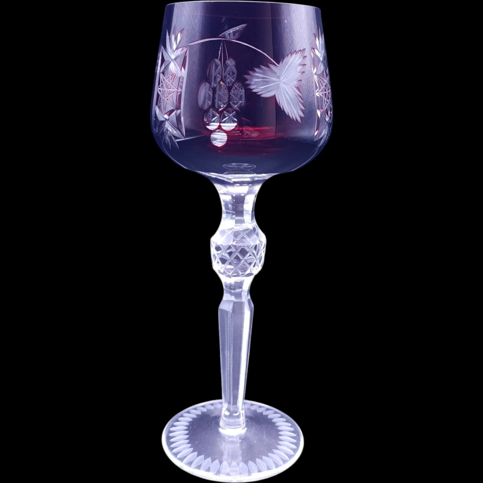 Vintage Hortensja Red Cut to Clear Hock Wine Glass