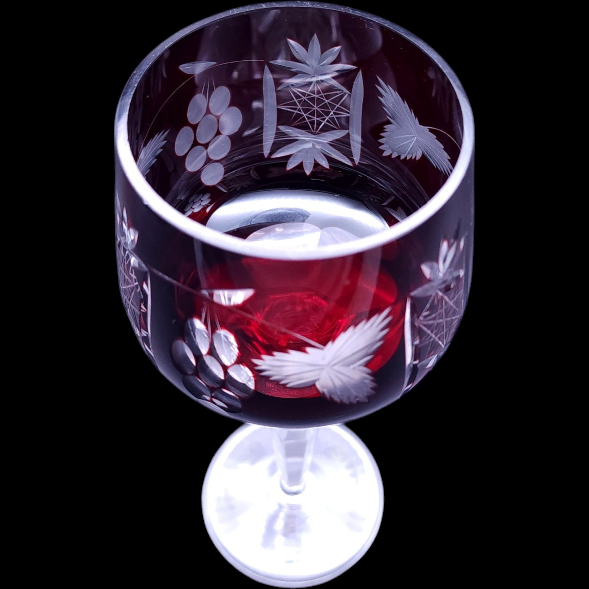 Vintage Hortensja Red Cut to Clear Hock Wine Glass