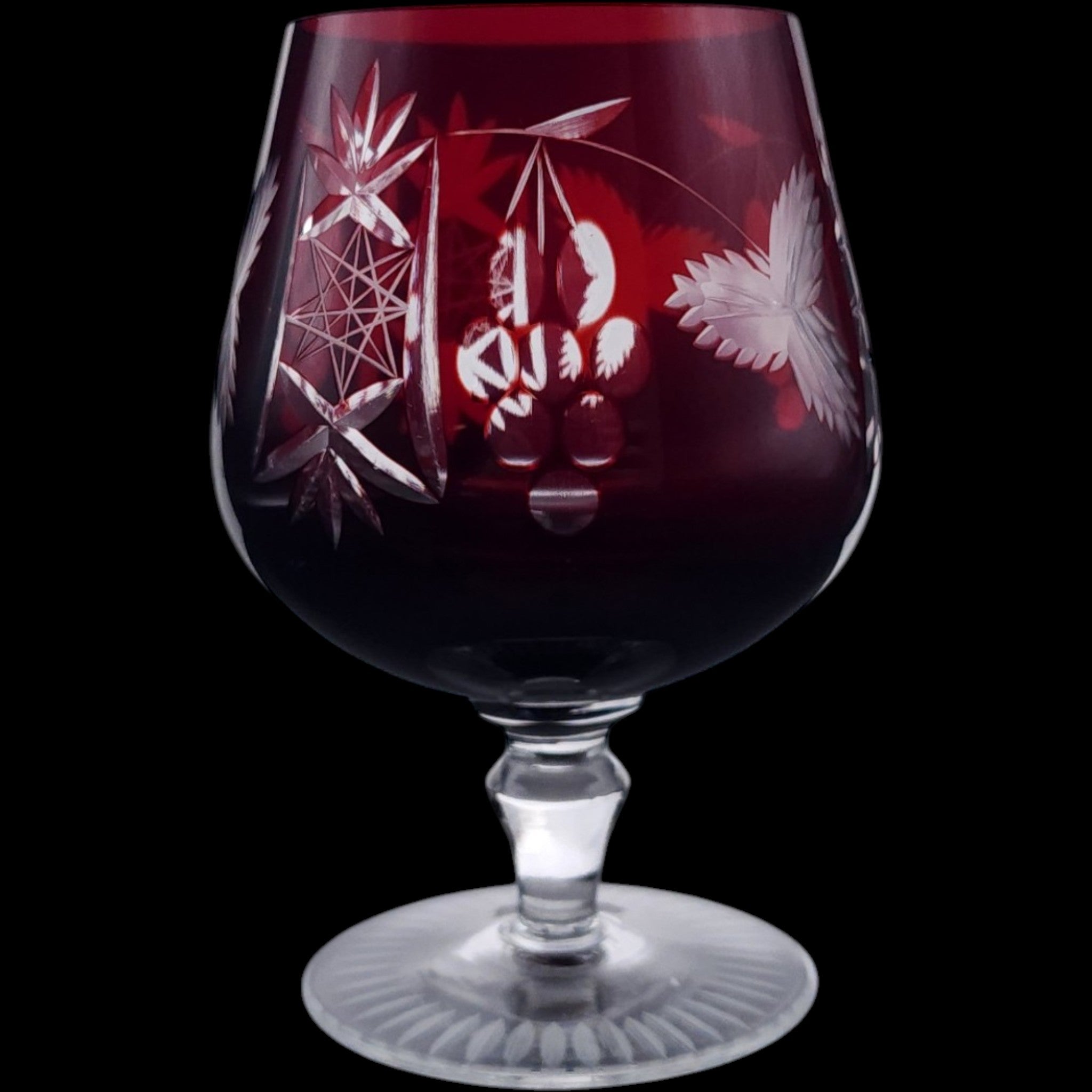Vintage Hortensja Ruby Red Cut to Clear Glass Brandy Snifter HO21