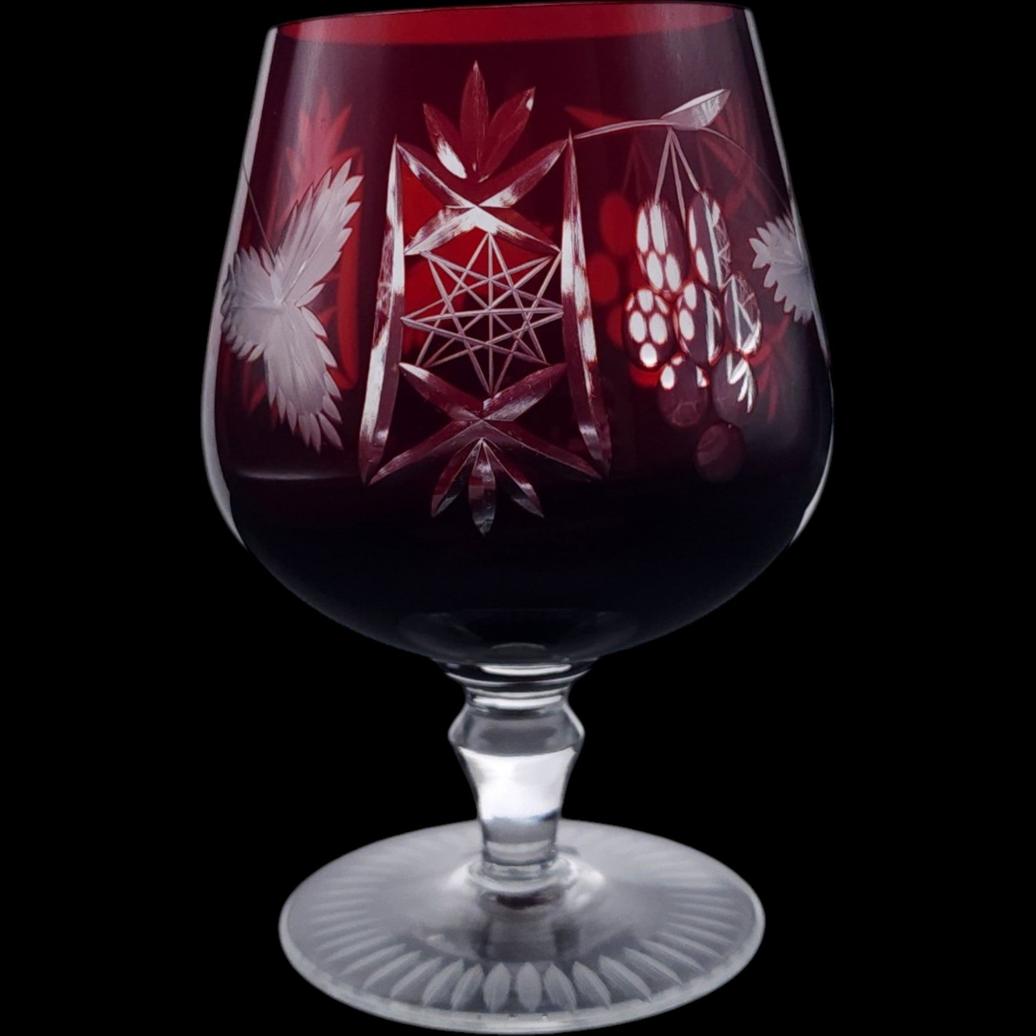 Vintage Hortensja Ruby Red Cut to Clear Glass Brandy Snifter HO21
