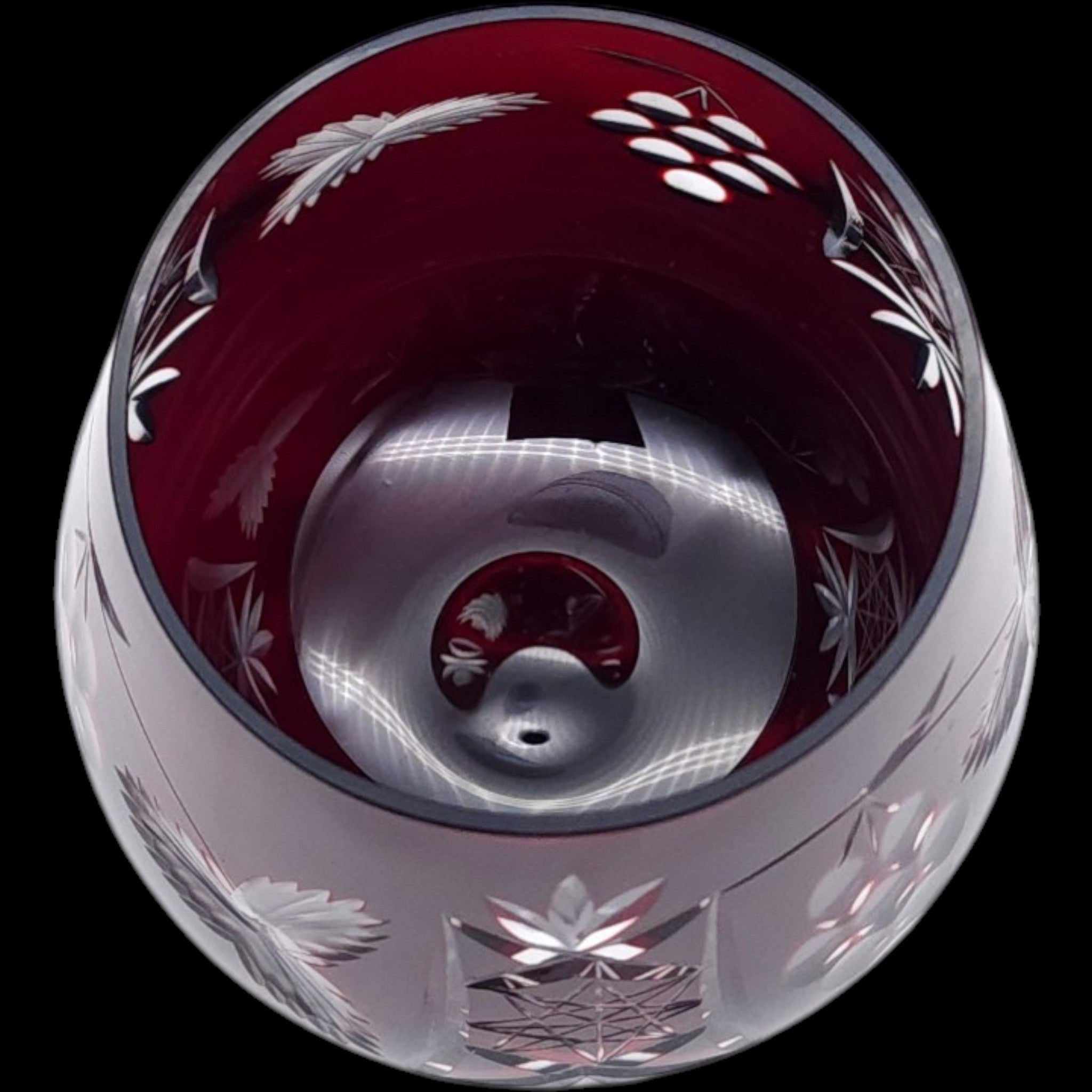 Vintage Hortensja Ruby Red Cut to Clear Glass Brandy Snifter HO21