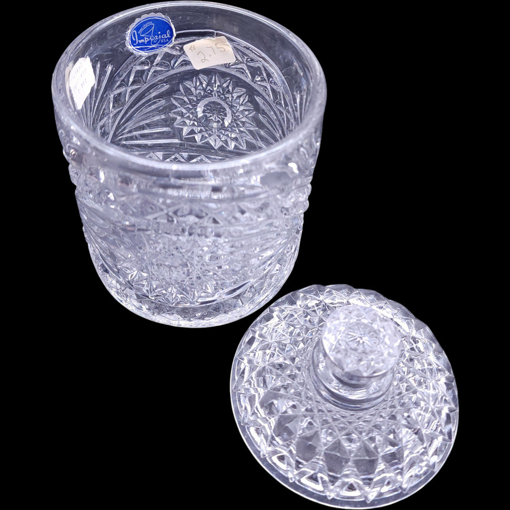 Vintage Imperial Glass Americana Clear Hobstar Jar with Lid