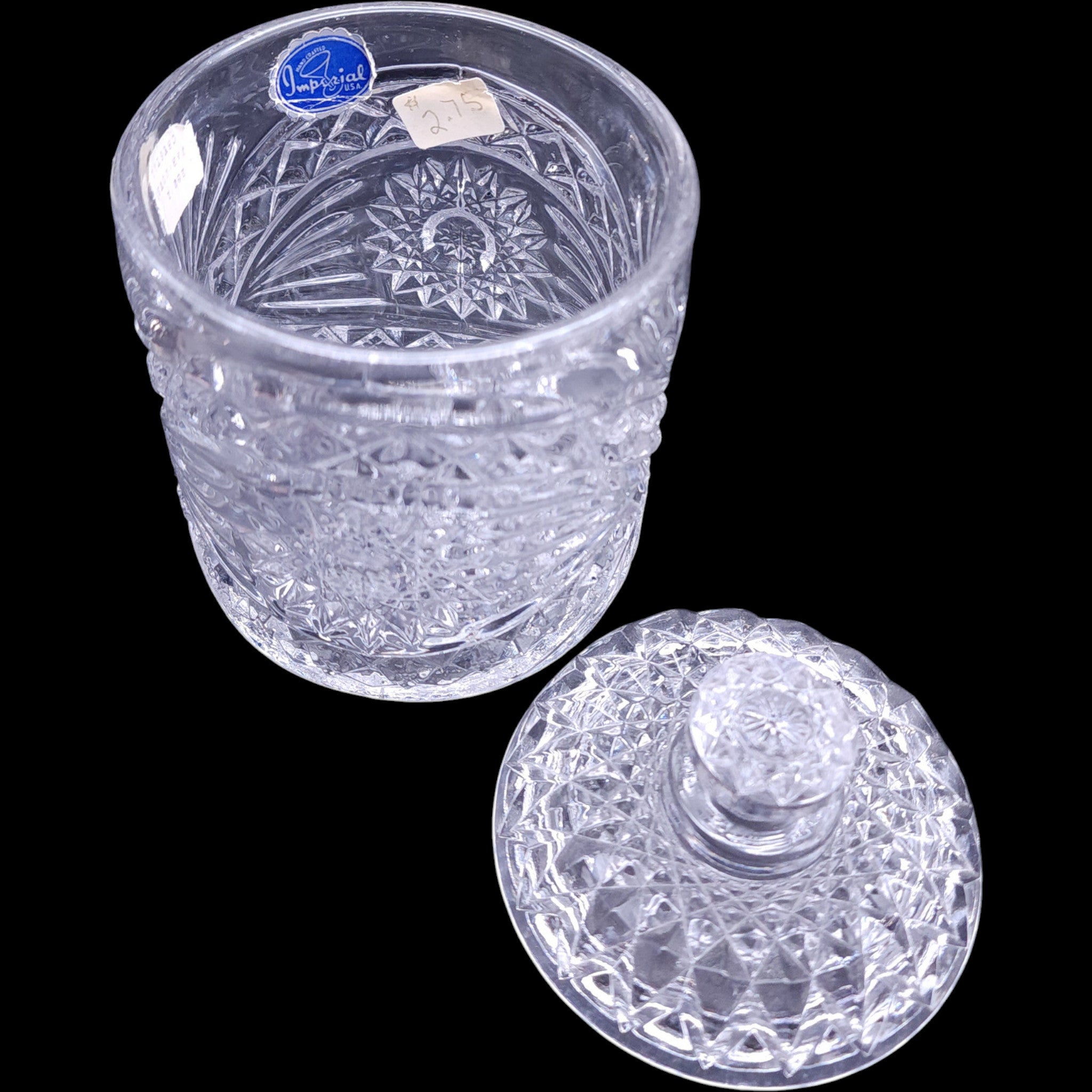 Vintage Imperial Glass Americana Clear Hobstar Jar with Lid