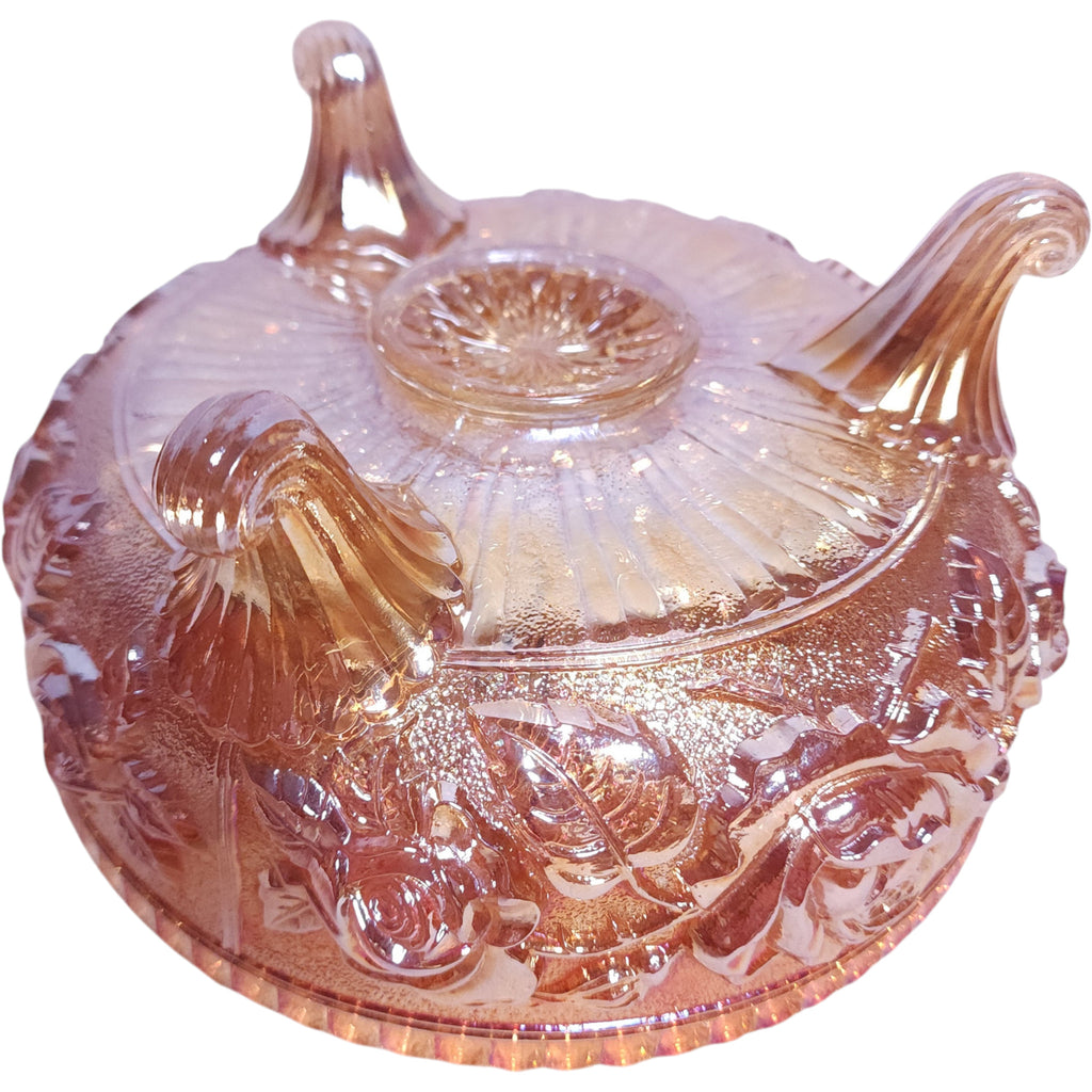 Vintage Imperial Glass Marigold Carnival Glass Lustre Rose Three-Footed Bowl