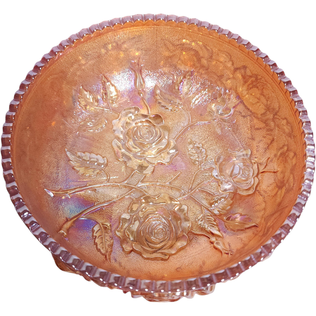 Vintage Imperial Glass Marigold Carnival Glass Lustre Rose Three-Footed Bowl