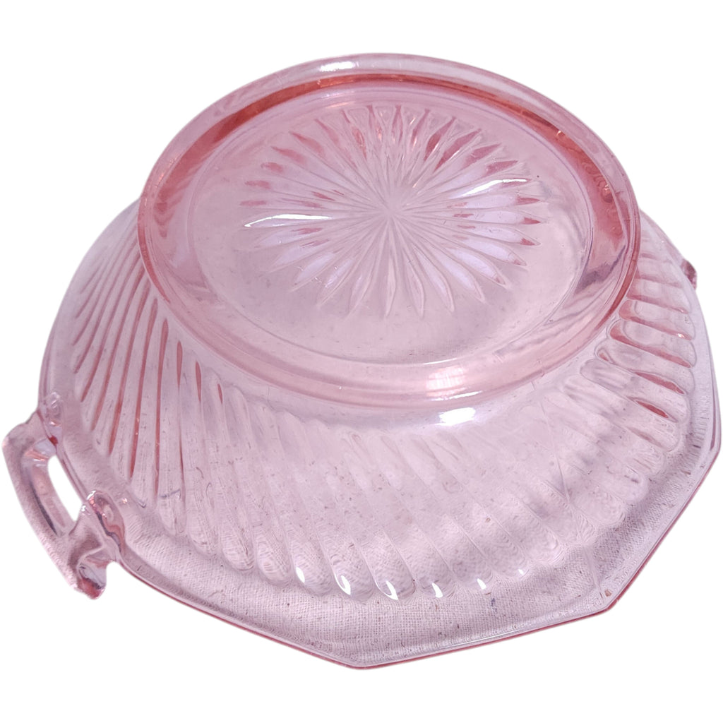 Vintage Imperial Glass Pink Twisted Optic Two-Handled Bow