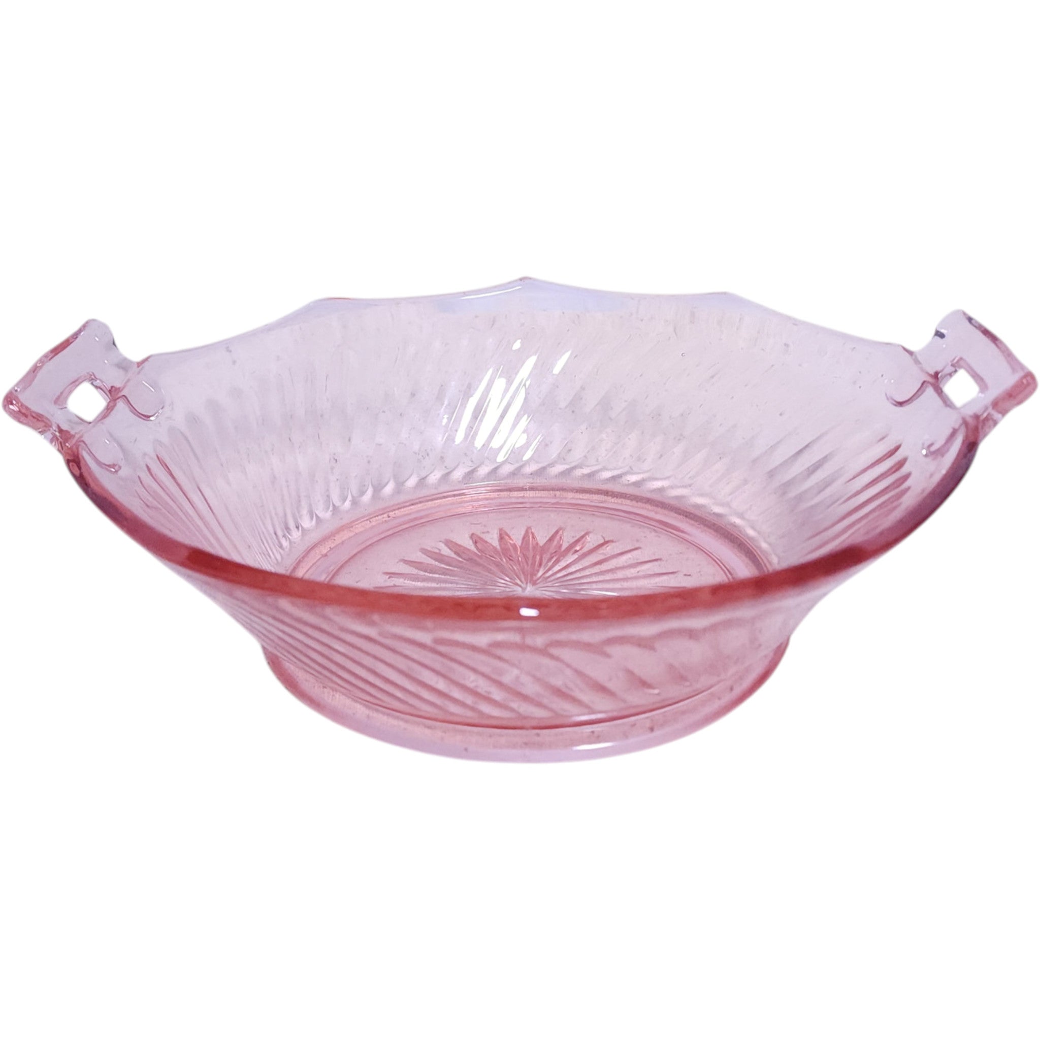 Vintage Imperial Glass Pink Twisted Optic Two-Handled Bow