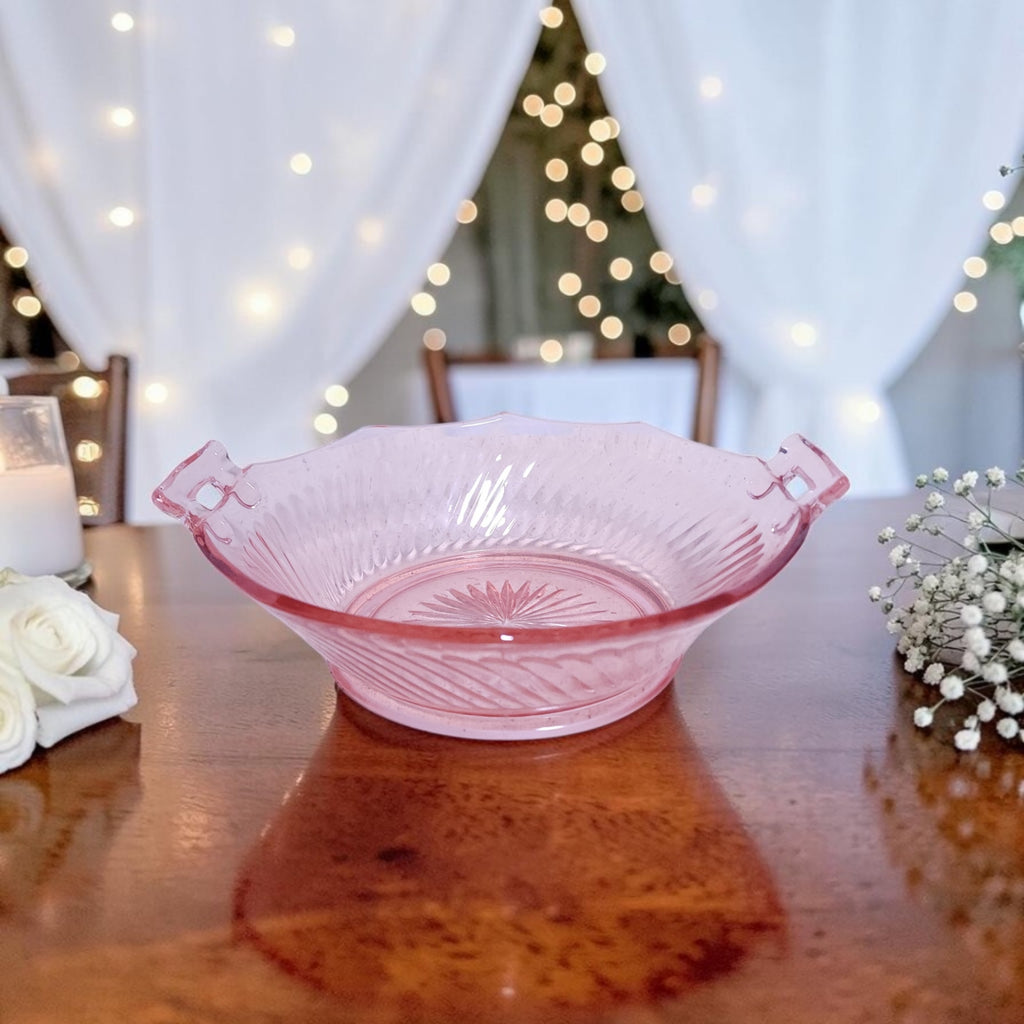 Vintage Imperial Glass Pink Twisted Optic Two-Handled Bow