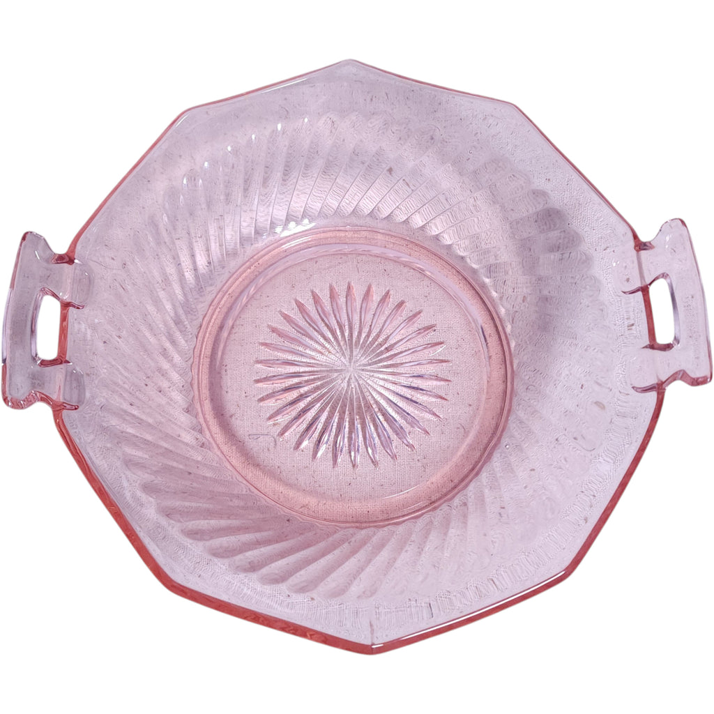 Vintage Imperial Glass Pink Twisted Optic Two-Handled Bow