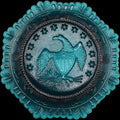 7" Vintage Indiana Glass Teal American Patriotic Eagle Octagonal Plate