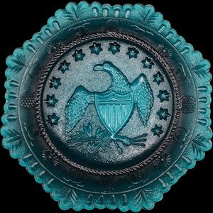 7" Vintage Indiana Glass Teal American Patriotic Eagle Octagonal Plate