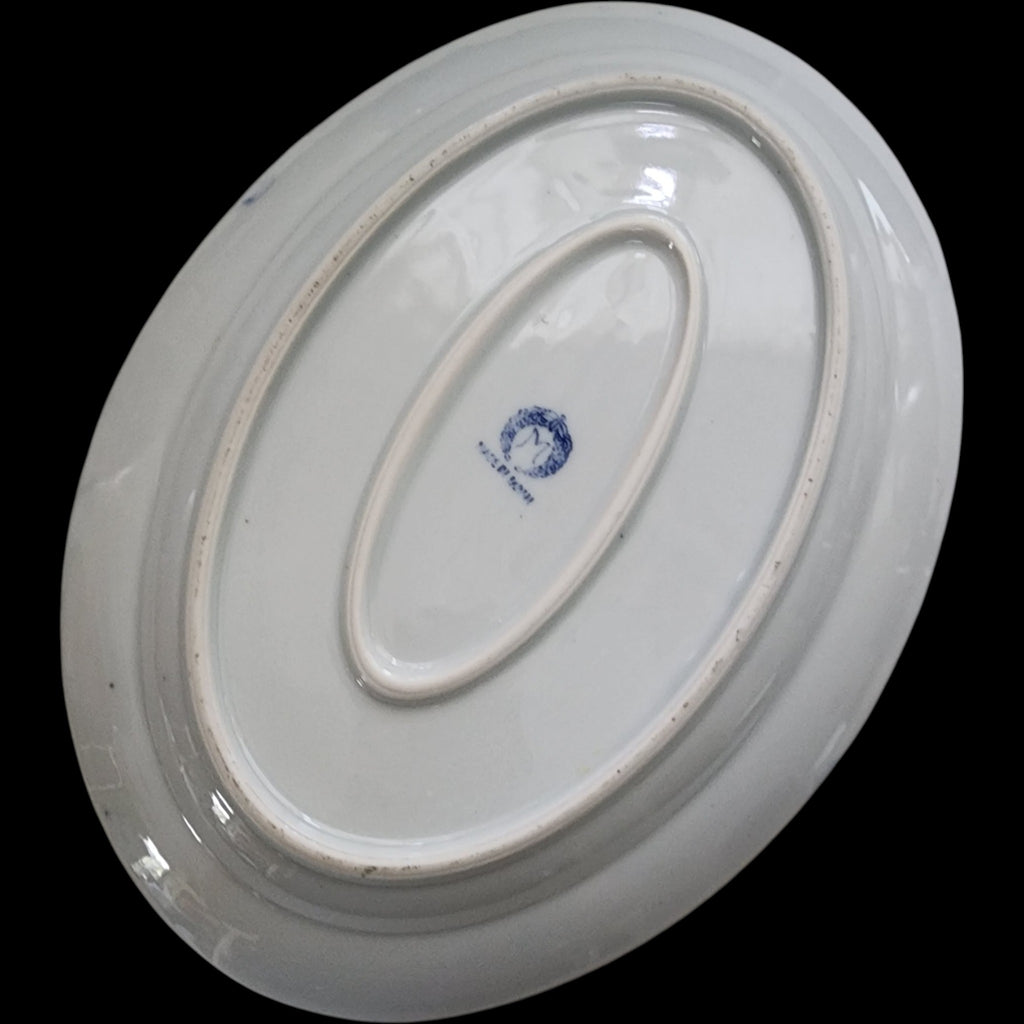 Vintage Japanese Blue & White Phoenix Bird Oval Porcelain Platter 9"