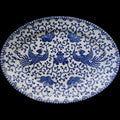 Vintage Japanese Blue & White Phoenix Bird Oval Porcelain Platter 9"
