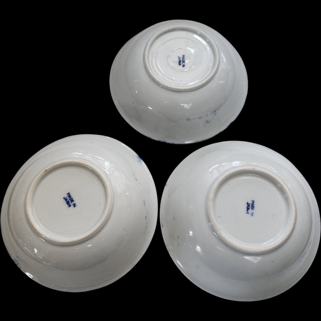 Vintage Japanese Blue & White Phoenix Bird Porcelain Bowls Set of 3