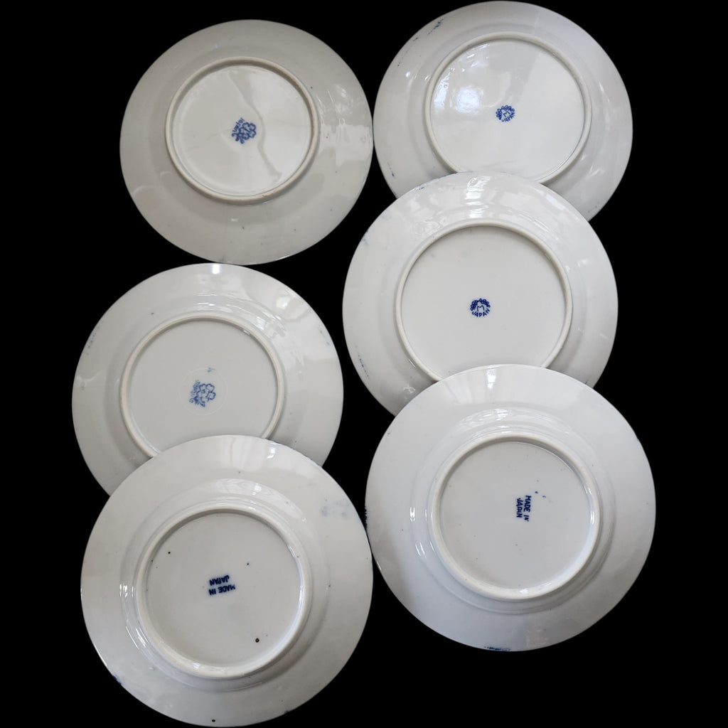 6" Vintage Japanese Blue & White Phoenix Bird Porcelain Plates Set of 6