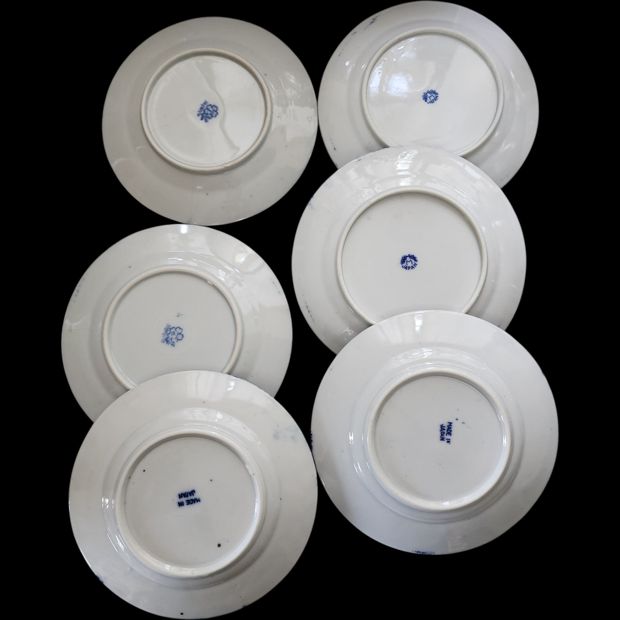 6" Vintage Japanese Blue & White Phoenix Bird Porcelain Plates Set of 6