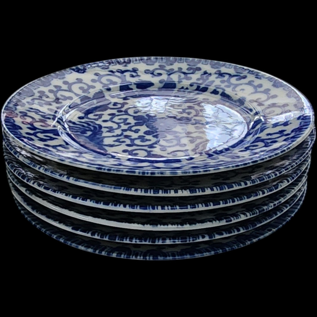 6" Vintage Japanese Blue & White Phoenix Bird Porcelain Plates Set of 6