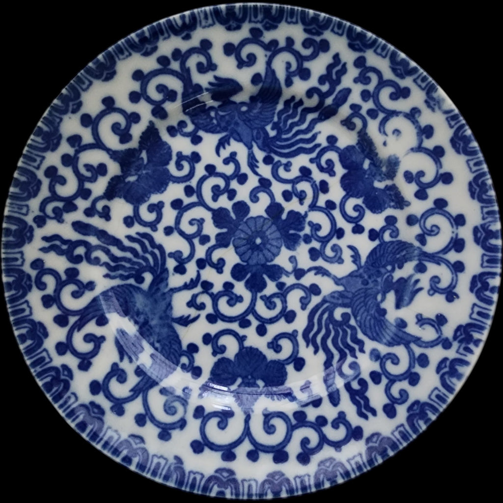 6" Vintage Japanese Blue & White Phoenix Bird Porcelain Plates Set of 6