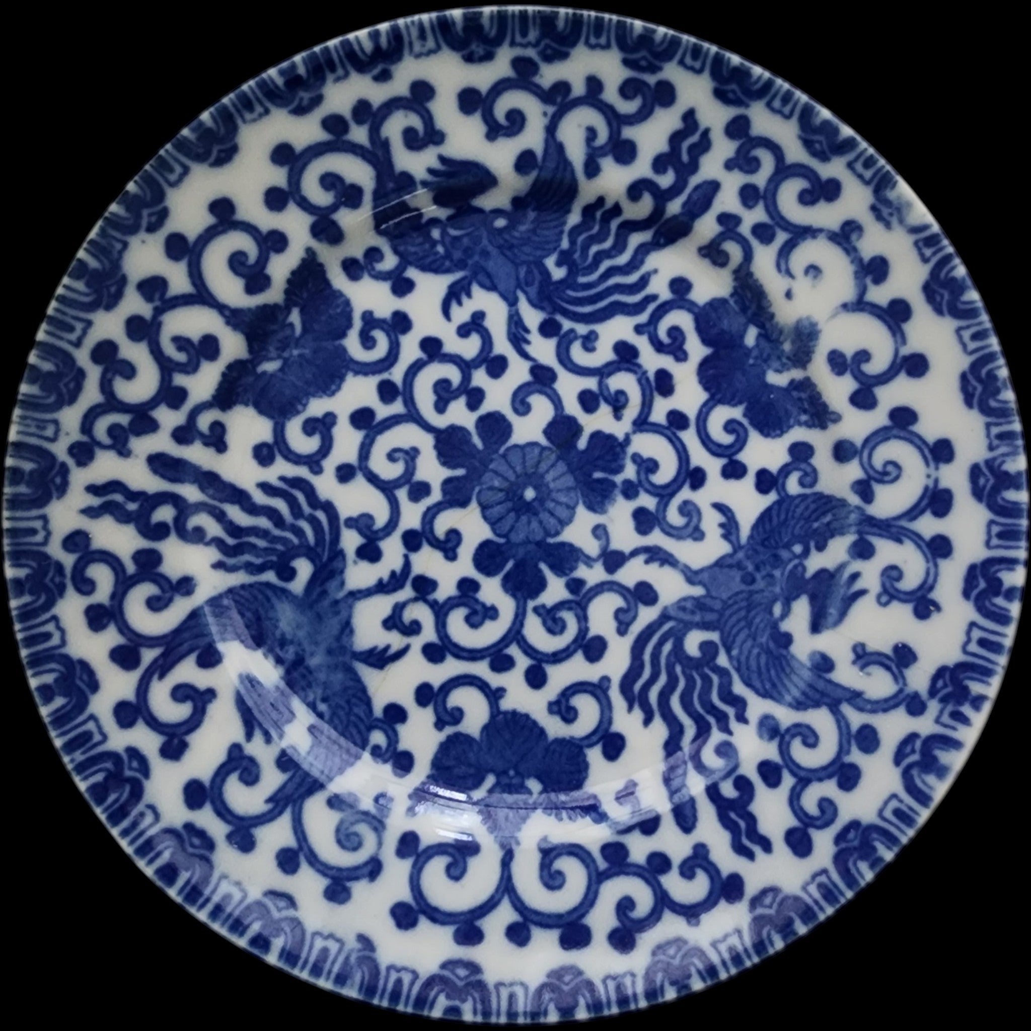 6" Vintage Japanese Blue & White Phoenix Bird Porcelain Plates Set of 6