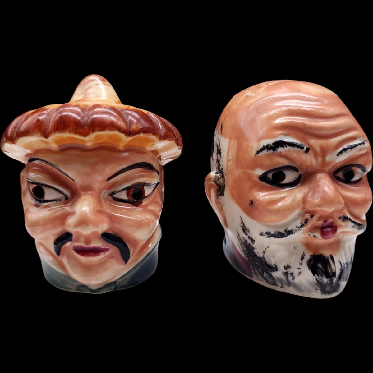 Vintage Japanese Ceramic Asian Character Bust Salt & Pepper Shakers Made in Japan
