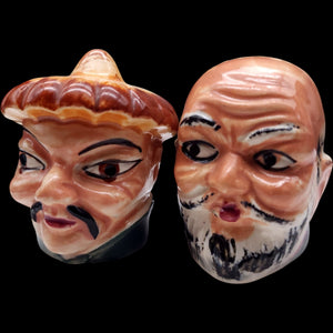 Vintage Japanese Ceramic Asian Character Bust Salt & Pepper Shakers Made in Japan