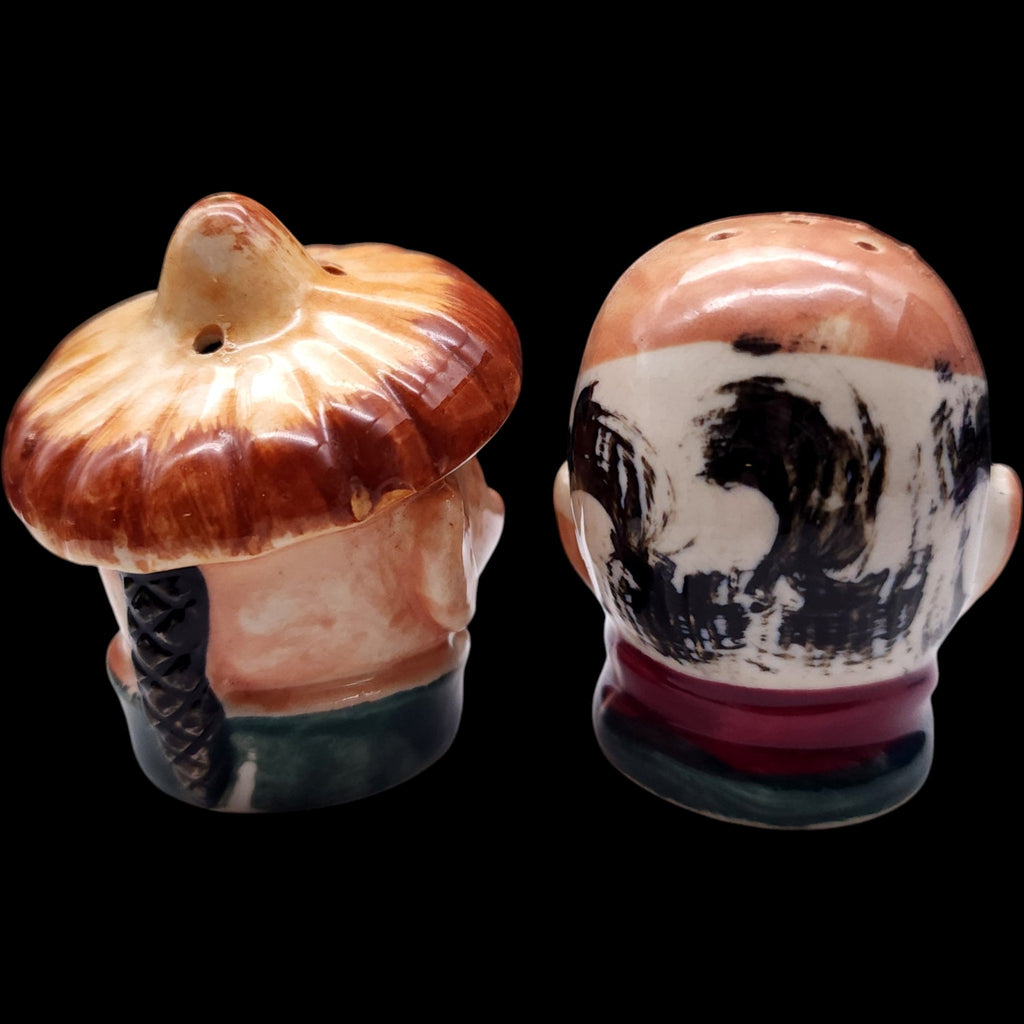 Vintage Japanese Ceramic Asian Character Bust Salt & Pepper Shakers Made in Japan