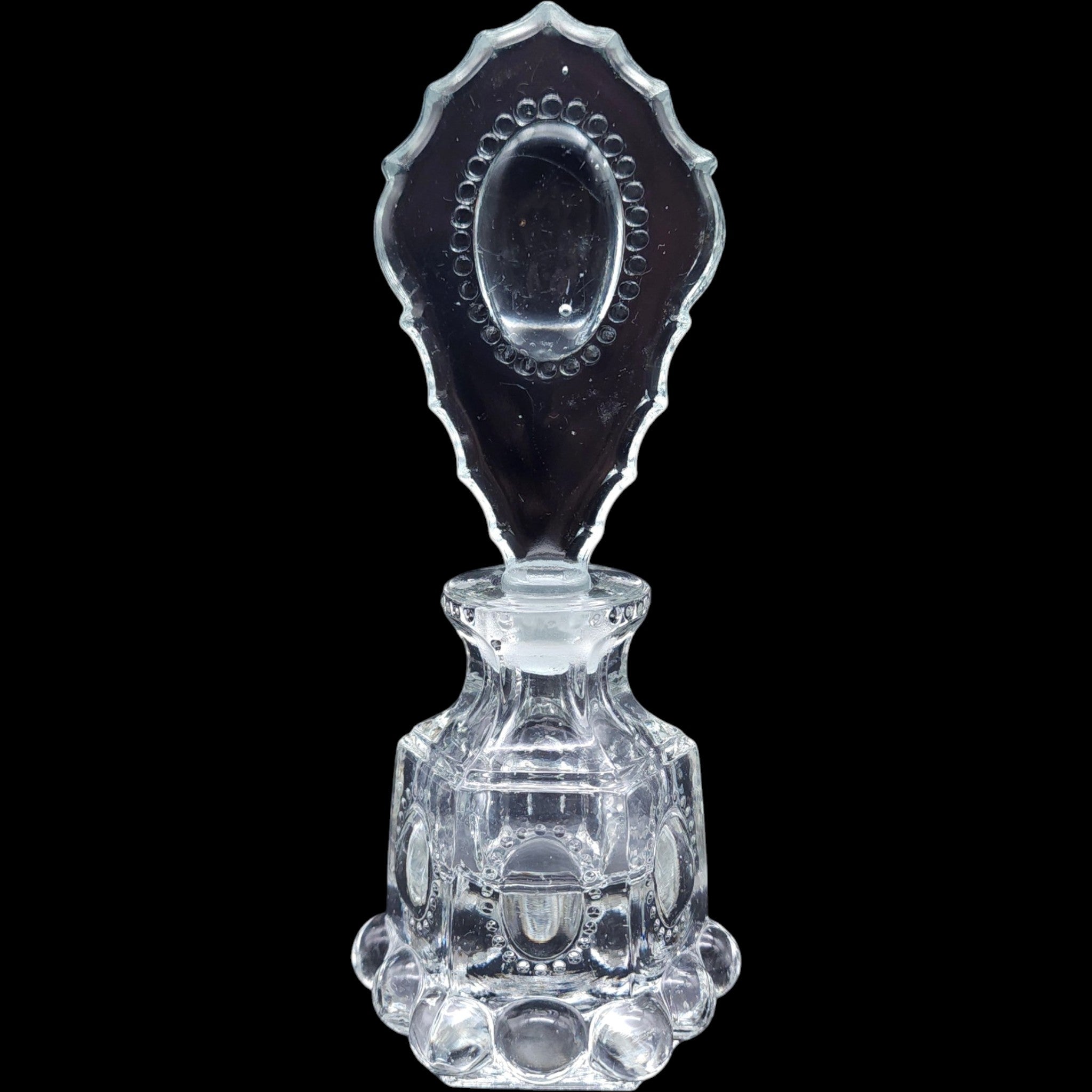Vintage L.E. Smith Clear Glass Beaded Medallion Cologne Perfume Bottle