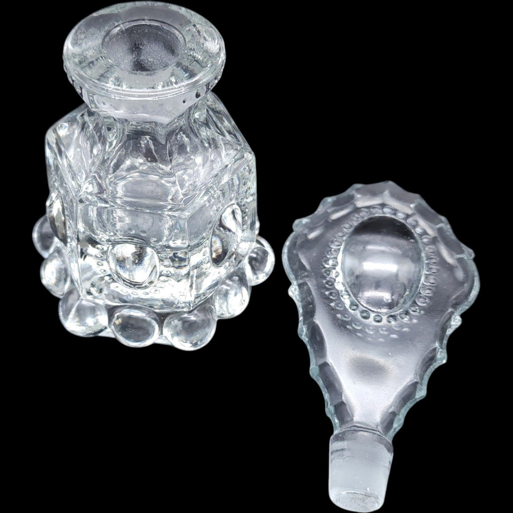 Vintage L.E. Smith Clear Glass Beaded Medallion Cologne Perfume Bottle