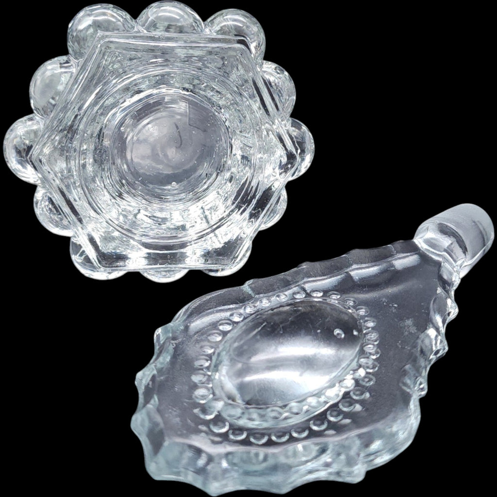 Vintage L.E. Smith Clear Glass Beaded Medallion Cologne Perfume Bottle