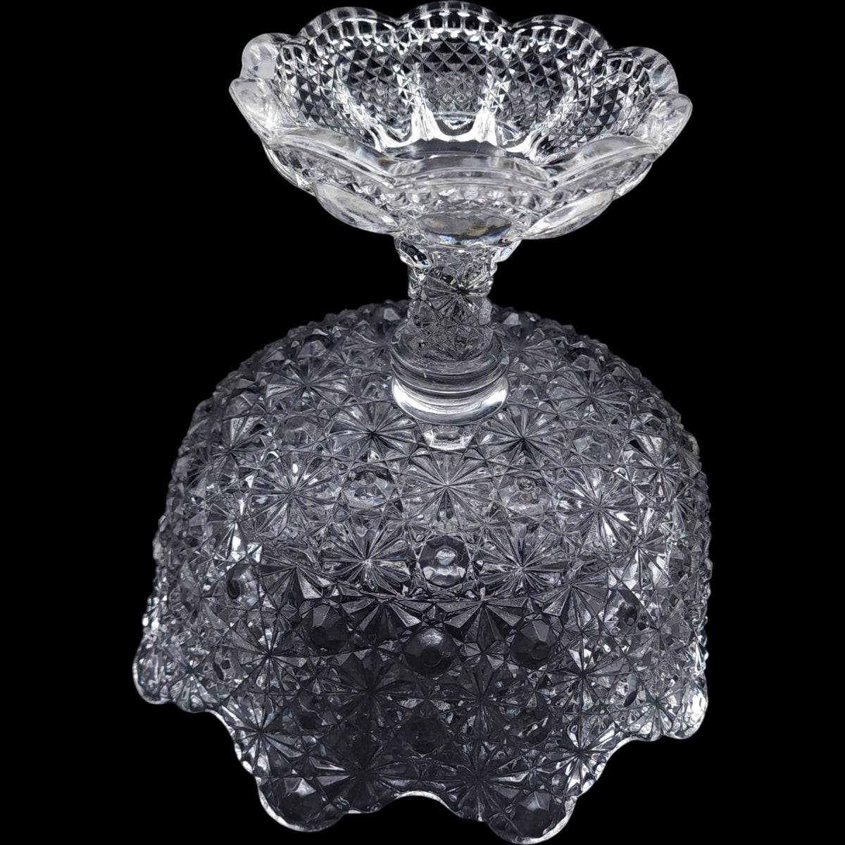 Vintage L.E. Smith Clear Glass Daisy and Button Pedestal Compote Bowl