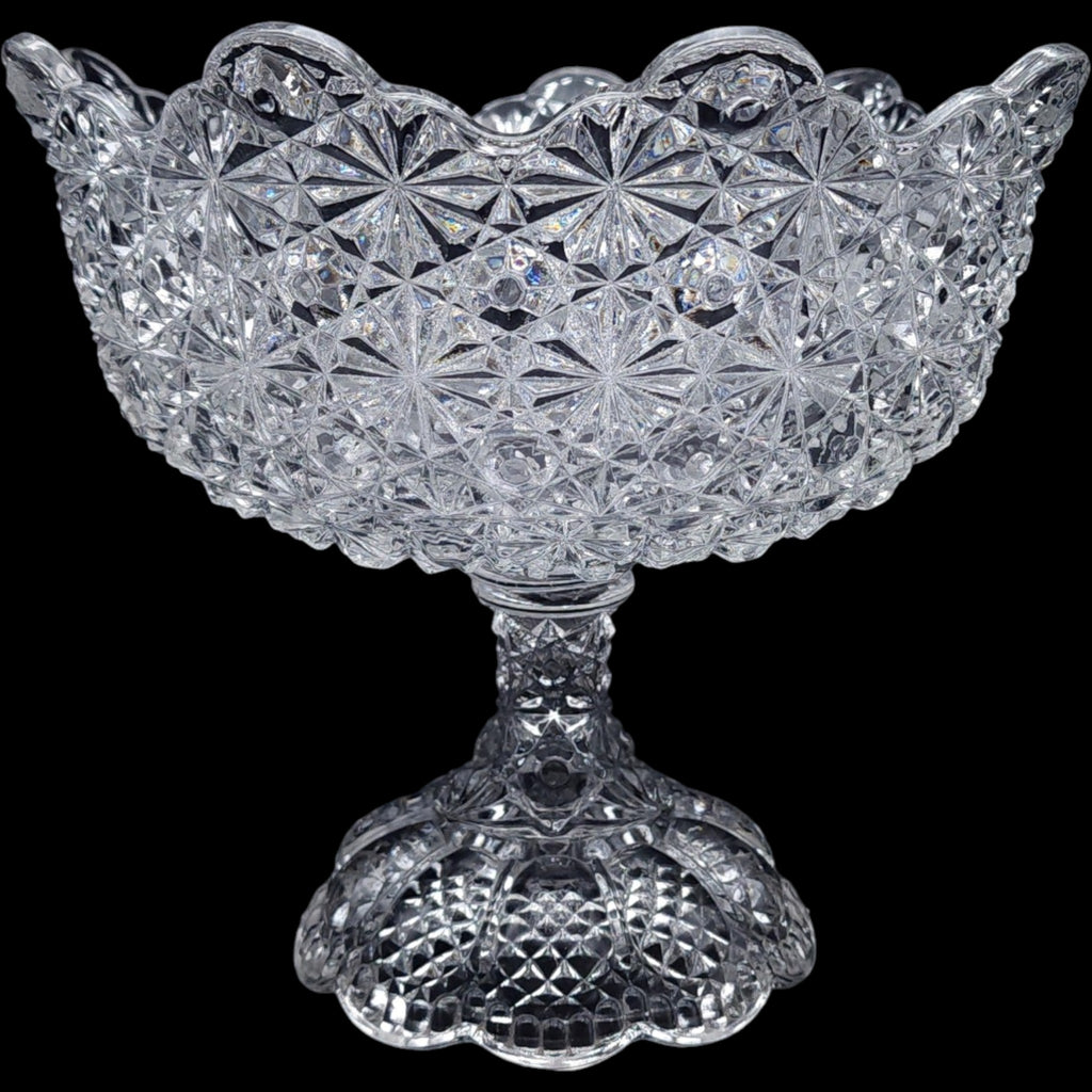 Vintage L.E. Smith Clear Glass Daisy and Button Pedestal Compote Bowl