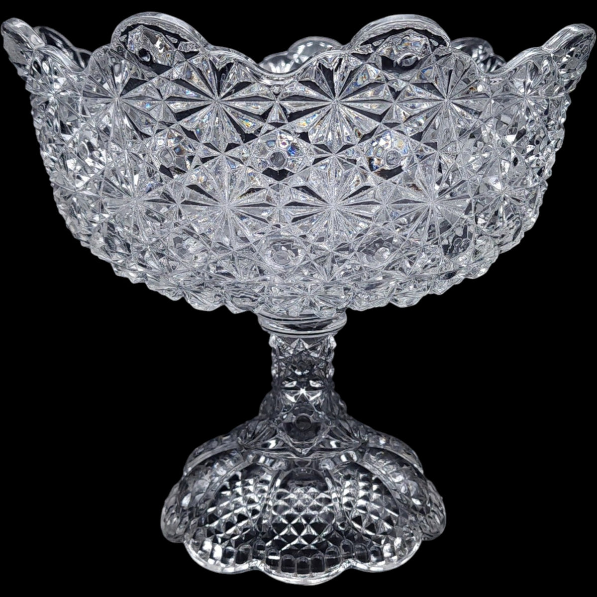 Vintage L.E. Smith Clear Glass Daisy and Button Pedestal Compote Bowl