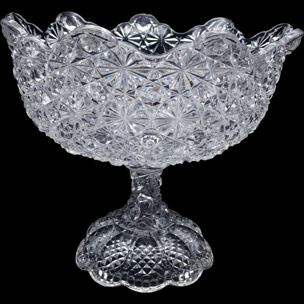 Vintage L.E. Smith Clear Glass Daisy and Button Pedestal Compote Bowl