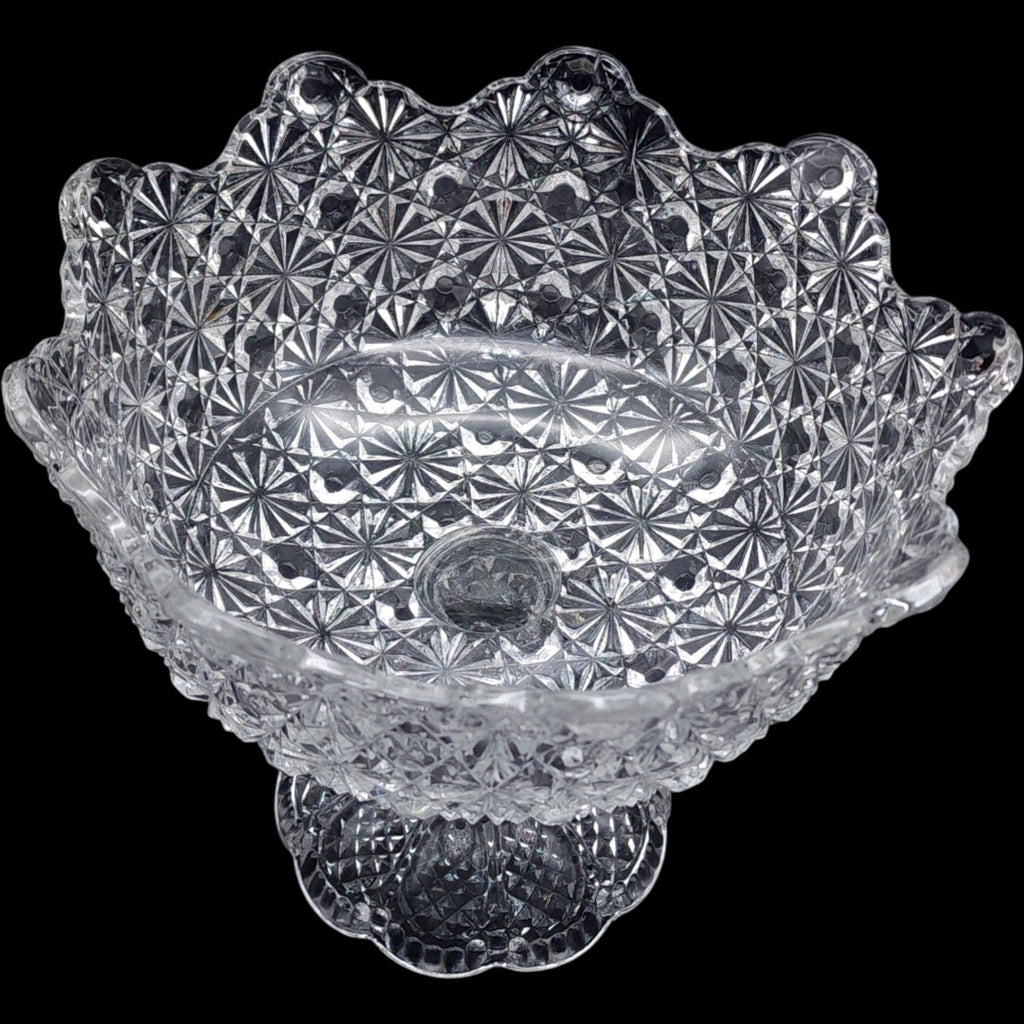 Vintage L.E. Smith Clear Glass Daisy and Button Pedestal Compote Bowl