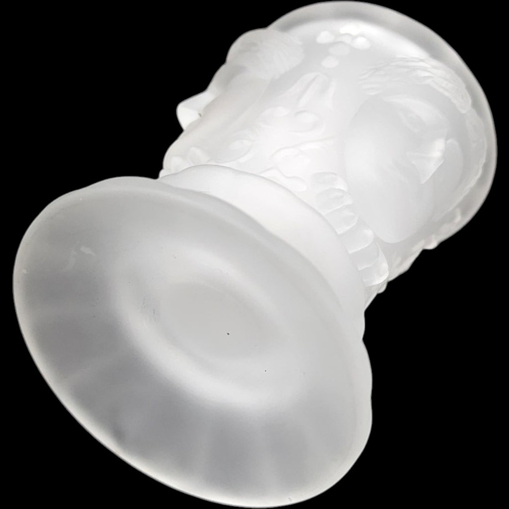Vintage L.G. Wright Frosted Satin Glass Three Faces Toothpick Holder