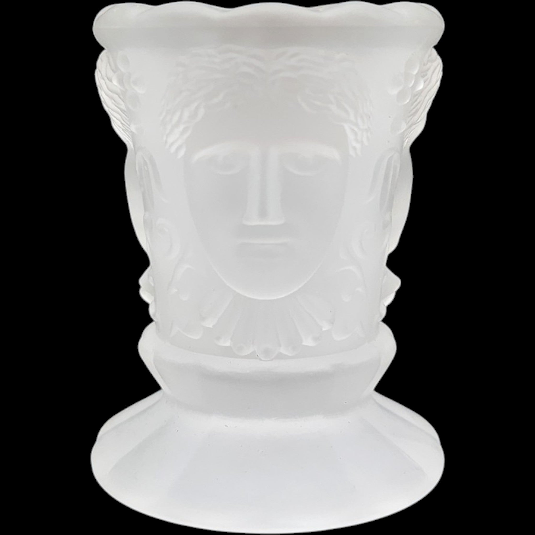 Vintage L.G. Wright Frosted Satin Glass Three Faces Toothpick Holder