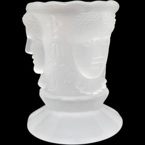 Vintage L.G. Wright Frosted Satin Glass Three Faces Toothpick Holder