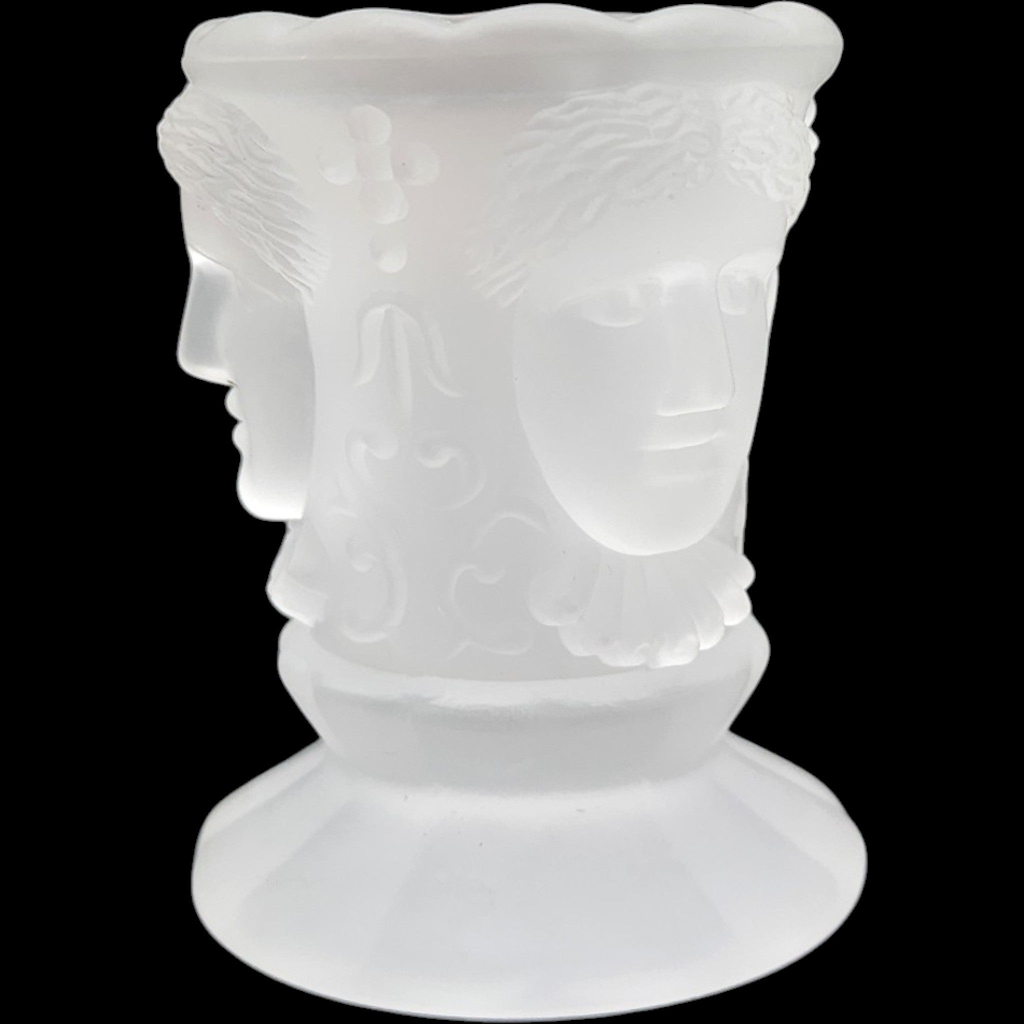 Vintage L.G. Wright Frosted Satin Glass Three Faces Toothpick Holder