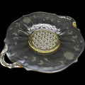 Vintage Lancaster Glass Etched Floral Handled Cake Sandwich Plate Yellow Topaz