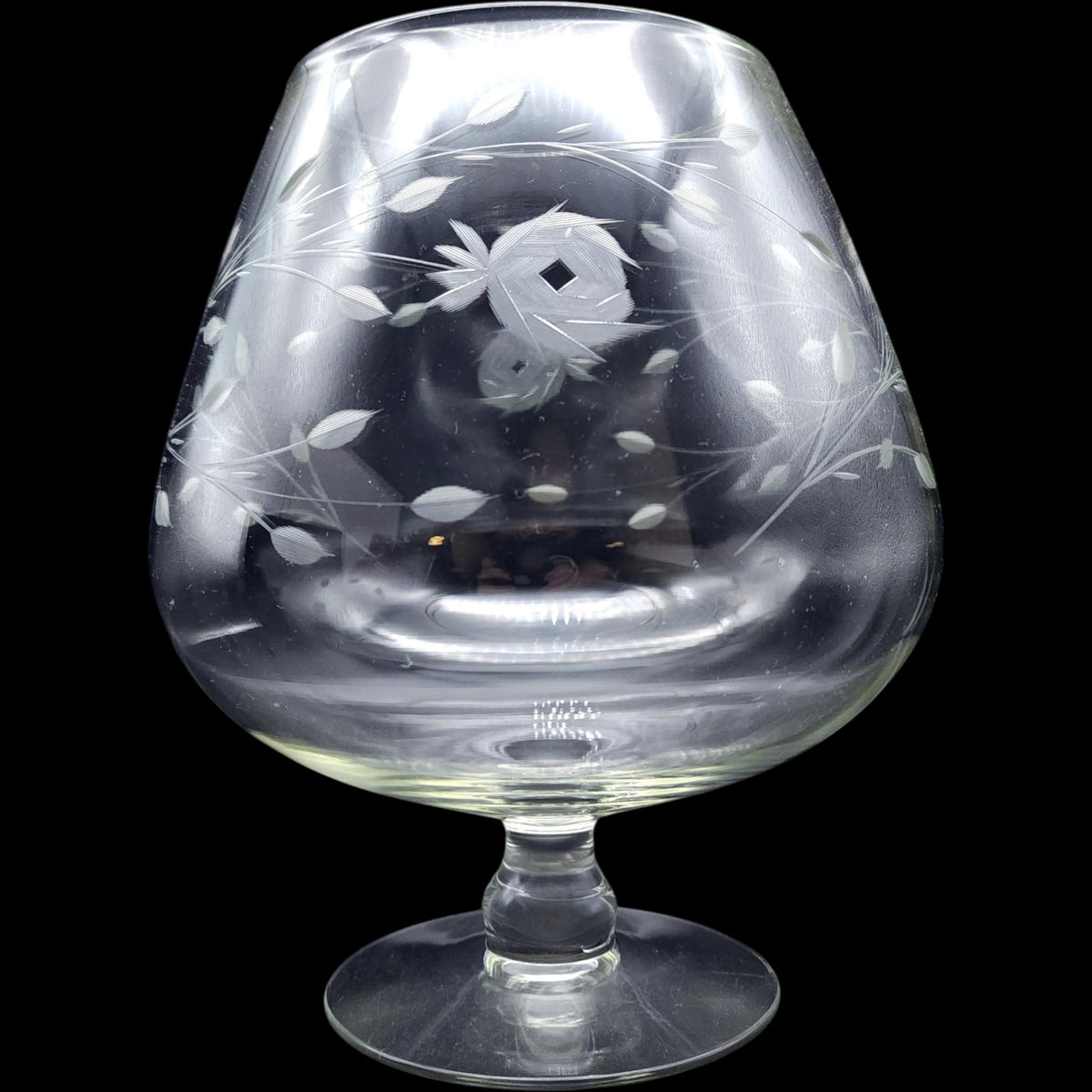 Vintage Large 9.5 Etched Floral Glass Brandy Snifter Vase