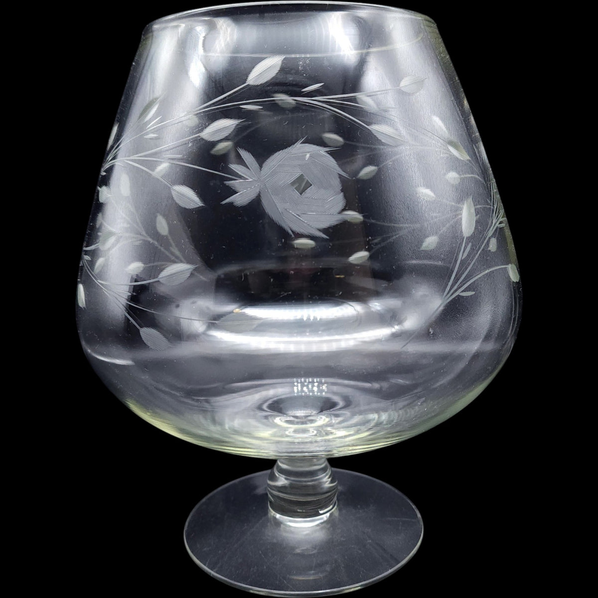 Vintage Large 9.5 Etched Floral Glass Brandy Snifter Vase