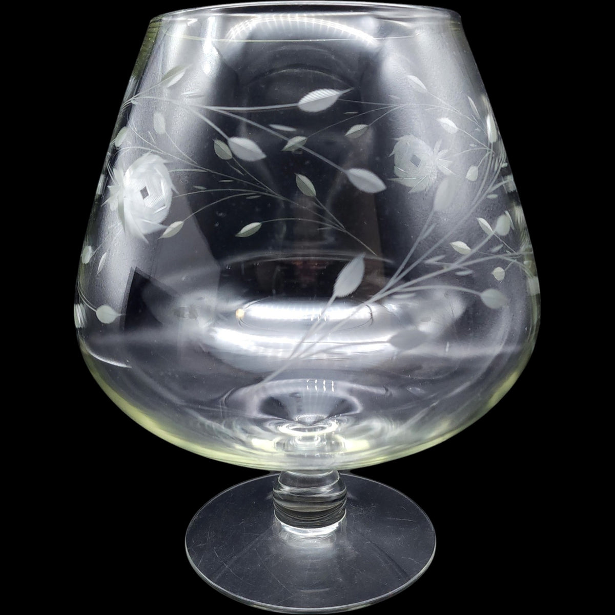 Vintage Large 9.5 Etched Floral Glass Brandy Snifter Vase