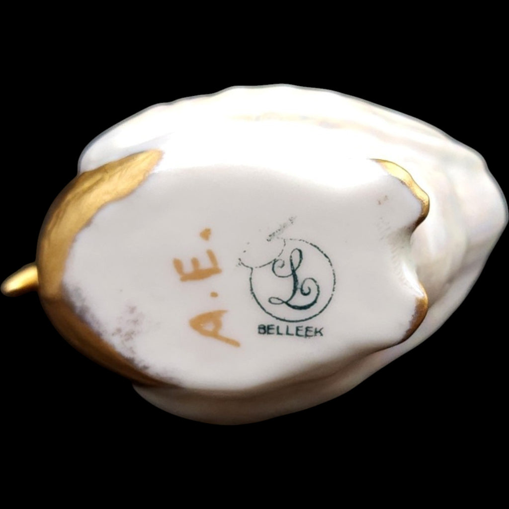 Vintage Lenox Belleek Lusterware Gold Swan Open Salt Cellar Dish with Spoon