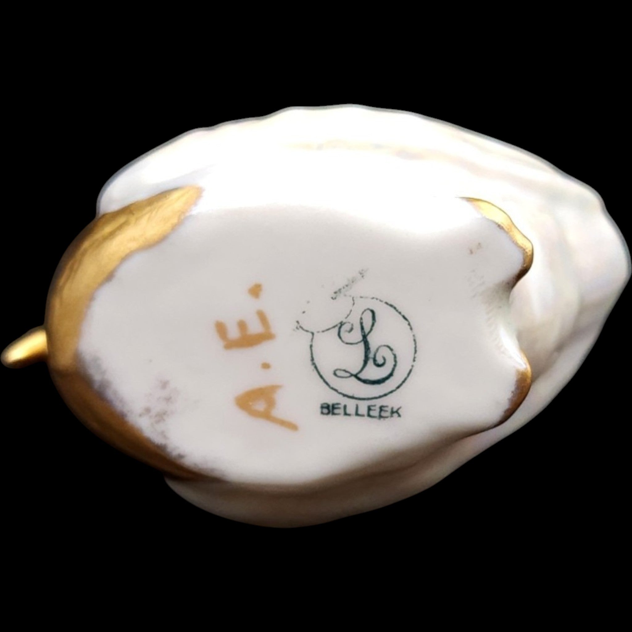 Vintage Lenox Belleek Lusterware Gold Swan Open Salt Cellar Dish with Spoon